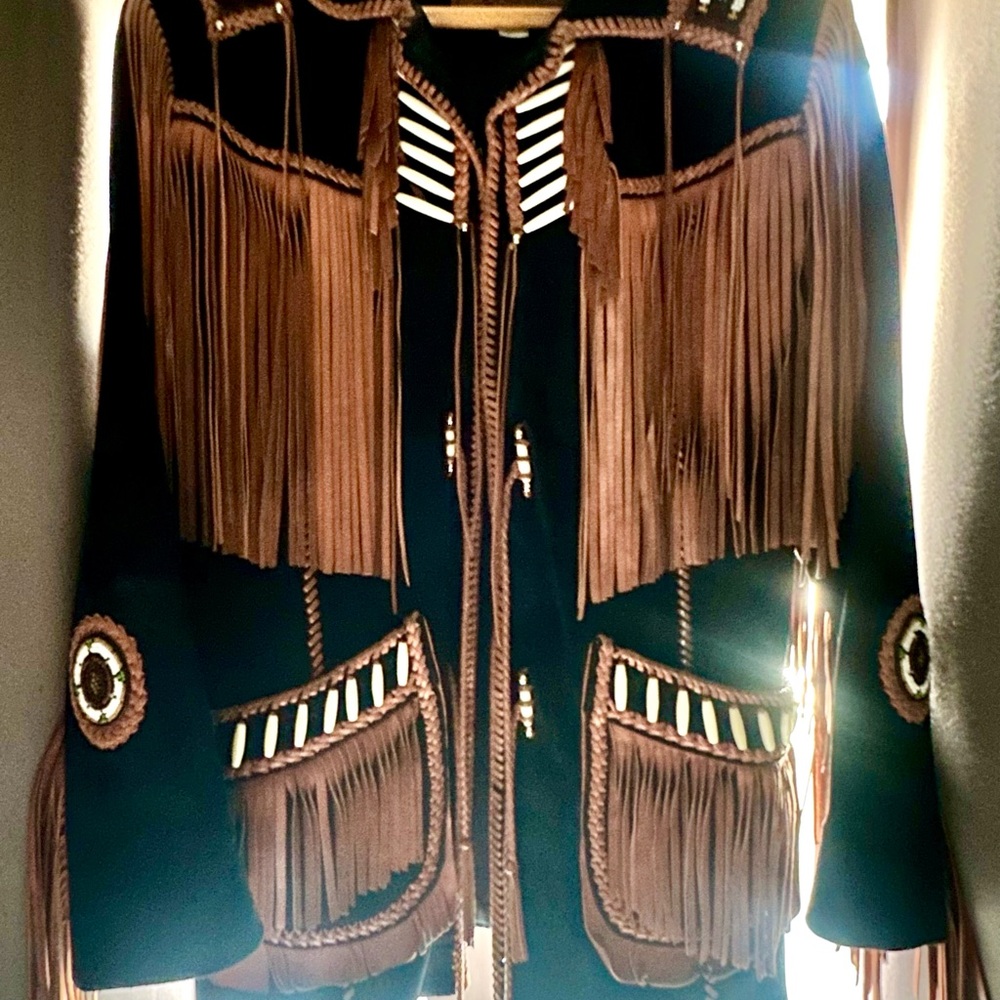 Chic vintage 90’s handmade leather, beaded and fringe western jacket
